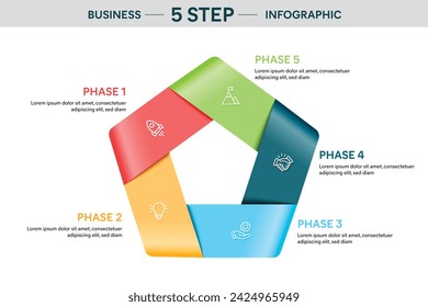 Satin Ribbon Infographic Template with 5 options, steps, parts, segments. Business Concept. Marketing Infographic Vector Illustration