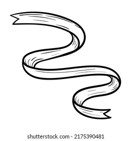 Satin ribbon, vector doodle illustration isolated on white.