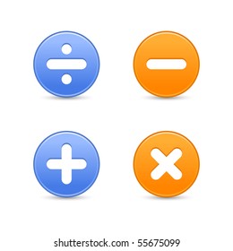 Satin round web 2.0 buttons with math symbols. Colored shapes with reflection on white background