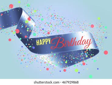 Satin Sky Blue Happy Birthday Ribbon Stock Vector (royalty Free 