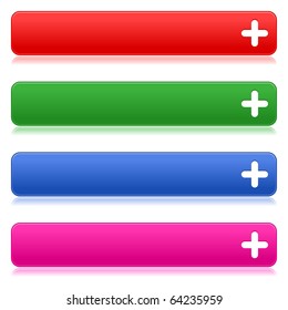 Satin smooth colored web 2.0 buttons with plus sign and reflection on white background