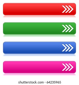 Satin smooth colored web 2.0 buttons with arrow symbol and reflection on white background