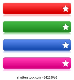 Satin smooth colored web 2.0 buttons with star sign and reflection on white background