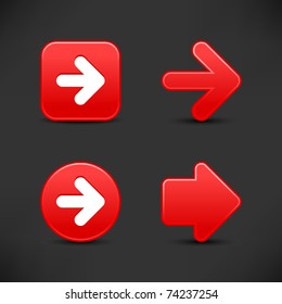 Satin smooth red arrow sign web 2.0 buttons with black shadow on gray background