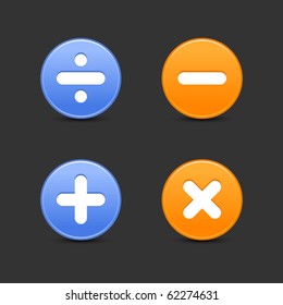 Satin smooth round web 2.0 buttons with math symbols and shadow on gray background