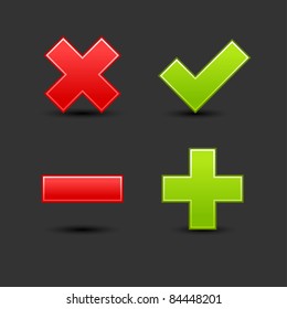 Satin smooth web 2.0 button validation icons with drop black shadow on gray background