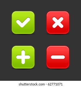 Satin smooth web 2.0 buttons of validation icons. Rounded square shapes with shadow on gray background