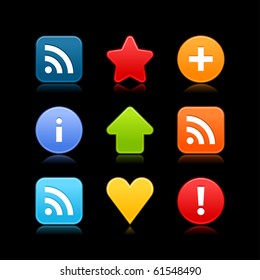 Satin smooth web 2.0 internet button set. Colored icons with shadow on black background