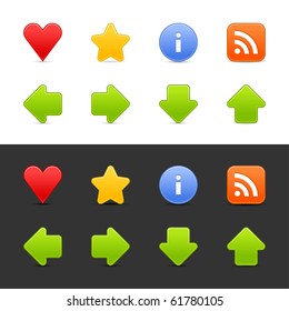 Satin smooth web 2.0 internet button icon set with drop shadow on black and white background