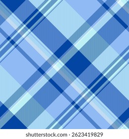 Satin tartan vector check, girly background fabric seamless. Flooring textile plaid texture pattern in blue and light colors palette.