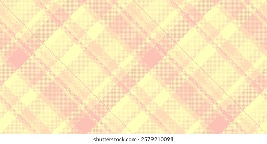Satin textile seamless background, new year plaid vector check. 70s fabric pattern tartan texture in light and peach puff colors palette.