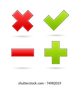 Satin web 2.0 button validation icons with drop gray shadow on white background