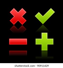 Satin web 2.0 button validation icons with color reflection on black background