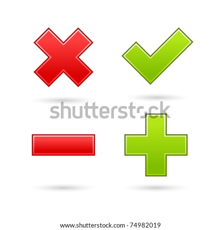 Satin web 2.0 button validation icons with drop gray shadow on white background