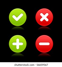 Satin web 2.0 buttons of validation icons with reflection on black background