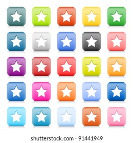 Satin web button with star sign. 25 colored variation for rounded square icon with shadow and reflection on white background. This vector created in technique of wire mesh and saved eps 8