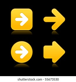 Satin yellow arrow symbol web 2.0 buttons with reflection on black background