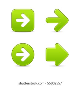 Satined green arrow sign web 2.0 buttons with shadow on white background