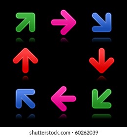 Satined web 2.0 arrow sign button. Colored symbol with reflection on black background