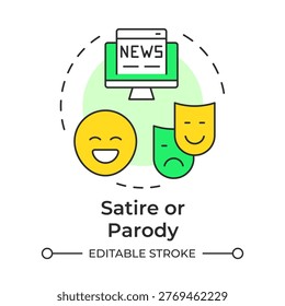 Satire or parody multi color concept icon. Media literacy, social commentary. Creative expression. Round shape line illustration. Abstract idea. Graphic design. Easy to use in article, blog post