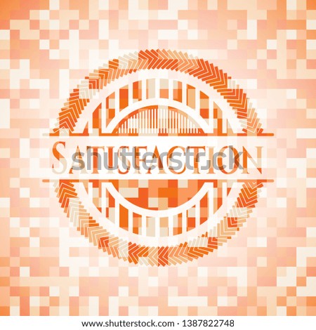Satisfaction abstract emblem, orange mosaic background