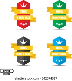 Satisfaction Colorful Shield With Colorful Ribbon Label, Sticker, Tag, Sign And Icon Banner Business Concept, Design Modern With Crown. Vector illustration.