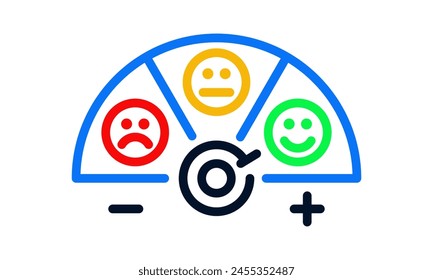 Satisfaction customer feedback meter with sad, neutral, happy emotions. Vector thin line icon for negative, neutral, positive opinion