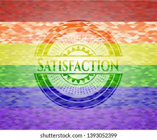 Satisfaction emblem on mosaic background with the colors of the LGBT flag