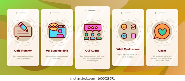 Satisfaction Feedback Onboarding Mobile App Page Screen Vector. Happy And Unhappy Smiles On Computer Screen, Web Site Stars Review Satisfaction Illustrations