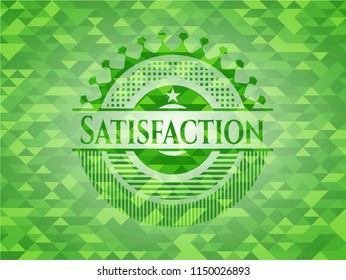 Satisfaction green emblem with mosaic background