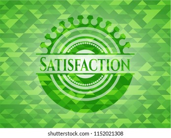 Satisfaction green emblem. Mosaic background