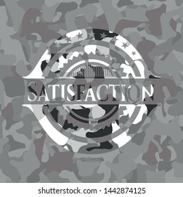Satisfaction grey camo emblem. Vector Illustration.