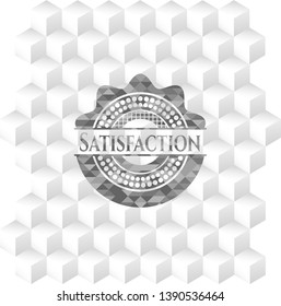 Satisfaction grey emblem with cube white background