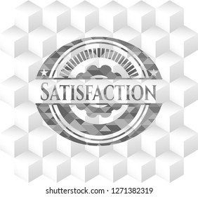 Satisfaction grey emblem. Retro with geometric cube white background