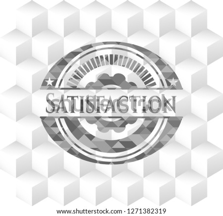 Satisfaction grey emblem. Retro with geometric cube white background