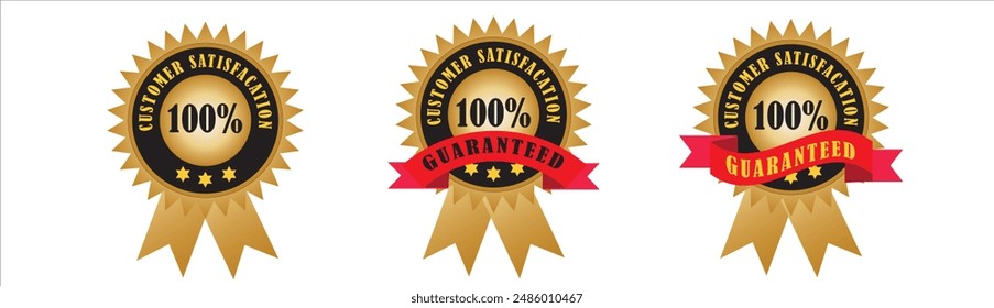 Satisfaction Guarantee badge, trust badge, satisfaction badges, Quality hologram stickers. Official certified, original and premium product iridescent vector labels. 