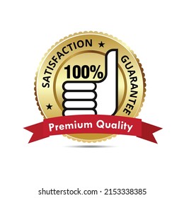 Satisfaction Guarantee Premium Quality Gold Label, Icon, Symbol, Badge, Emblem Vector Illustration