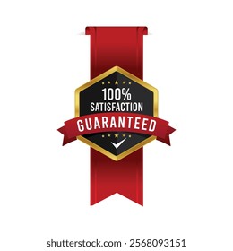 Satisfaction Guaranteed 100% Quality Badge with ribbon, trust badge design