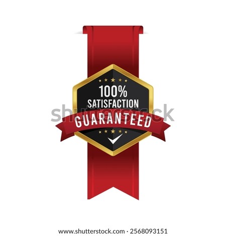 Satisfaction Guaranteed 100% Quality Badge with ribbon, trust badge design