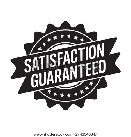 Satisfaction guaranteed emblem features a star bordered vector graphic with a black ribbon symbolizing customer assurance and business branding effectively conveying trust and quality in a simple yet effective design.
