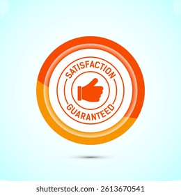 Satisfaction guaranteed icon design illustration, 100 percent satisfaction badge label sign, Orange color button design
