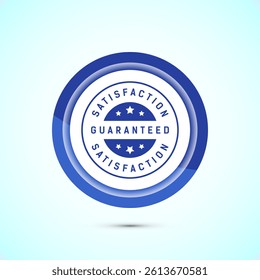 Satisfaction guaranteed icon design illustration, 100 percent satisfaction badge label sign, Blue color button design