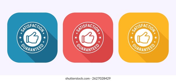 Satisfaction guaranteed icon design illustration, 100 percent satisfaction badge label sign in shadow button design