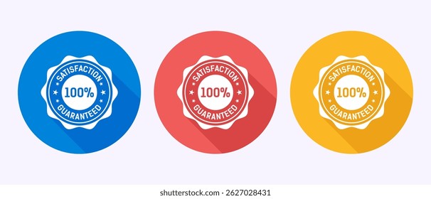 Satisfaction guaranteed icon design illustration, 100 percent satisfaction badge label sign in shadow button design