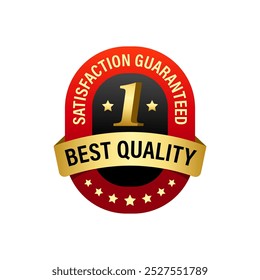 Satisfaction guaranteed number one best quality label badge modern design in red, gold and black color. Perfect for product sticker, building trust, marketing, certificate and product authenticity