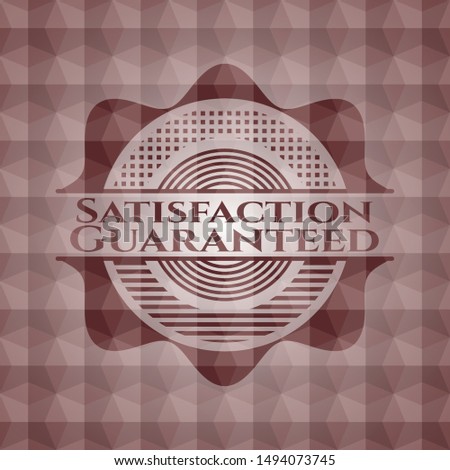 Satisfaction Guaranteed red seamless emblem with geometric background.