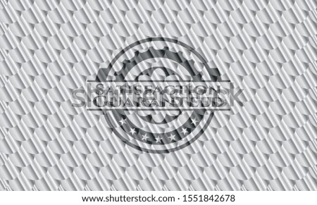 Satisfaction Guaranteed shiny silver badge. Scales pattern. Vector Illustration. Detailed.