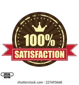 Satisfaction Guaranteed Vintage Brown Label, Sticker, Sign and Stamp With Crown - Vector. 