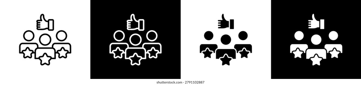 Satisfaction Icon In Outline And Glyph Styles With Black And White Variations