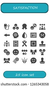  satisfaction icon set. 25 filled satisfaction icons. Simple modern icons about  - Tampon, Rate, Quality, Happiness, Rating, Back, Positive, Negative, Stamp, Unhappy, Value, Ribbon